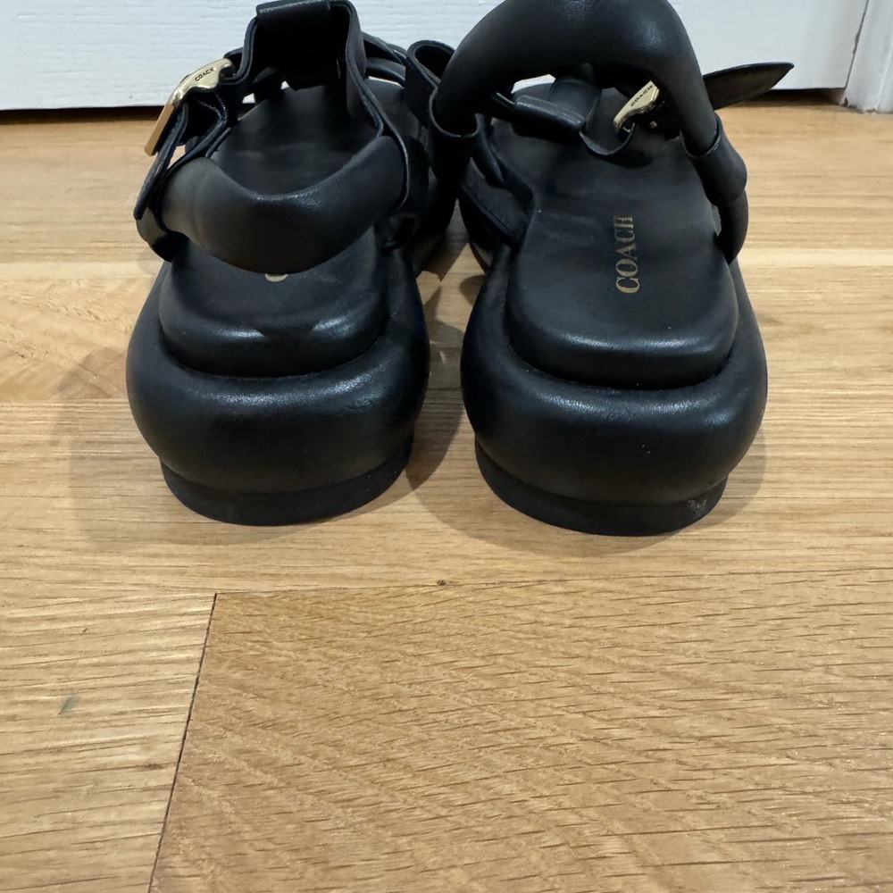 Coach Black Knotted Leather Sandal with Gold Buckle - Picture 4 of 5